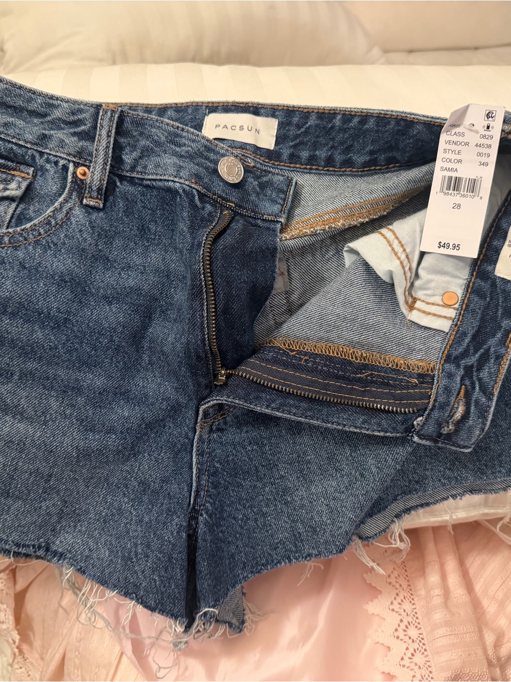 PacSun Women's Medium Blue High-Rise Frayed Hem Denim Shorts